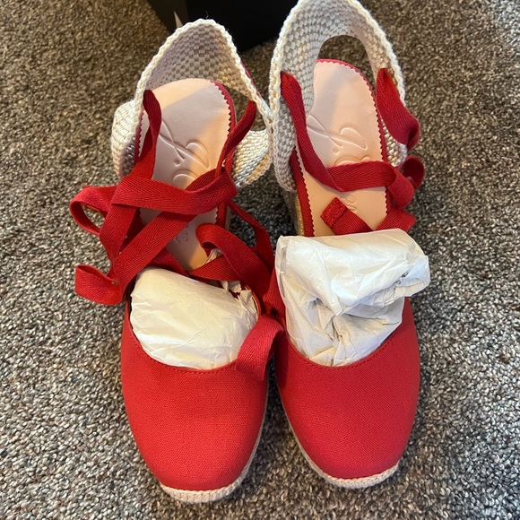 J. Crew Red Espadrille Wedge Sandals - Picture 2 of 4